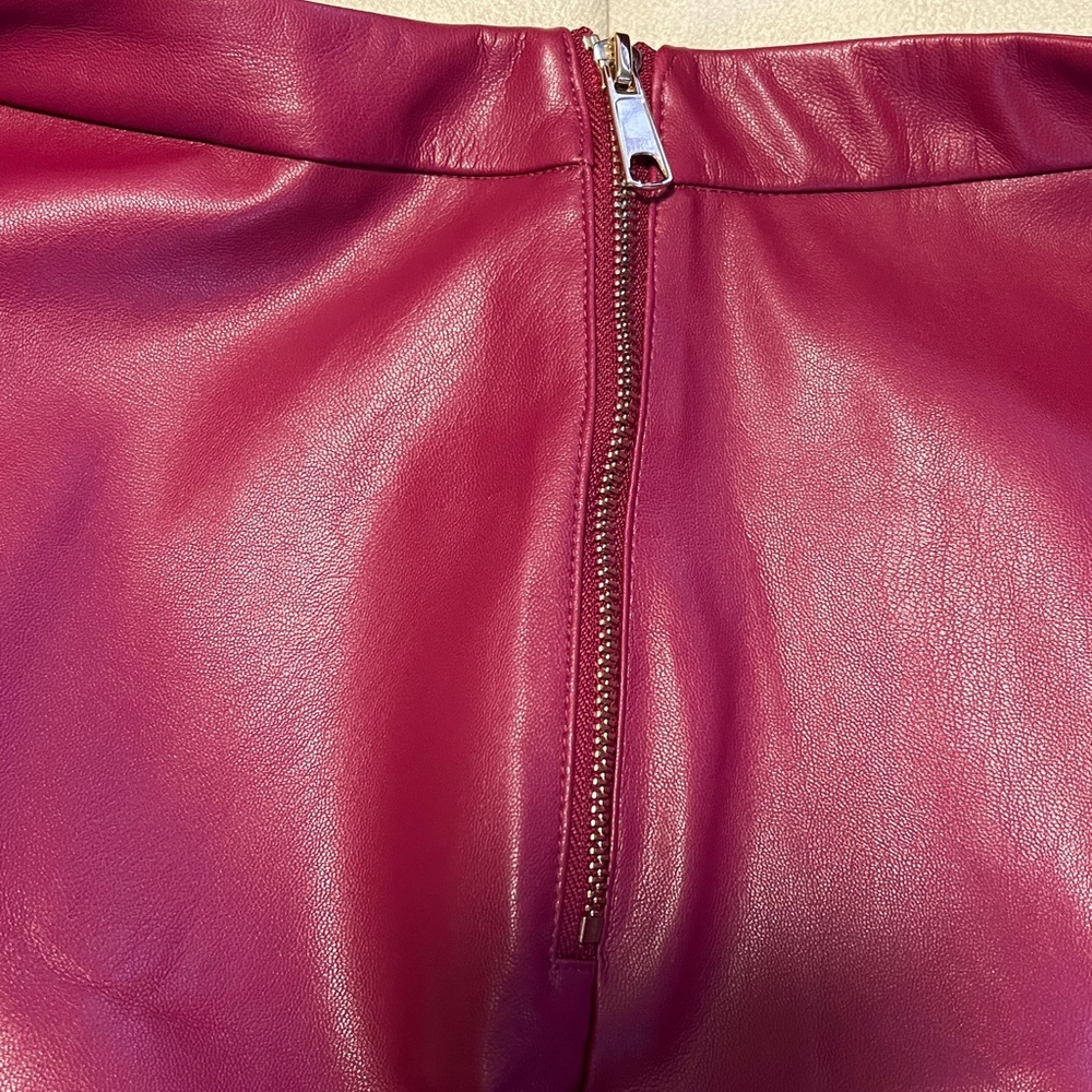 INC International Concepts Berry Burgundy Faux Leather Trumpet A-line Midi Skirt - Picture 8 of 12